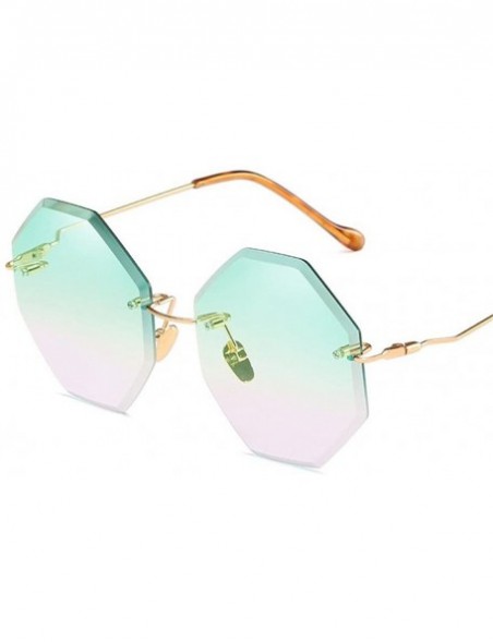 Rimless Retro Men Women Sunglasses Irregular Diamond Cutting Lens Vintage Glasses Eyewear - Green Purple - C118D6NO5W6 $19.05