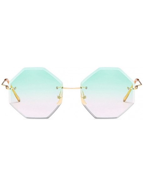Rimless Retro Men Women Sunglasses Irregular Diamond Cutting Lens Vintage Glasses Eyewear - Green Purple - C118D6NO5W6 $19.05