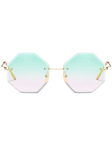 Rimless Retro Men Women Sunglasses Irregular Diamond Cutting Lens Vintage Glasses Eyewear - Green Purple - C118D6NO5W6 $19.05