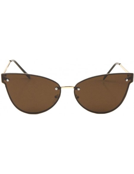 Cat Eye Rimless Stud Flat Cat Eye Sunglasses - Brown - CS197YMXDSK $14.86