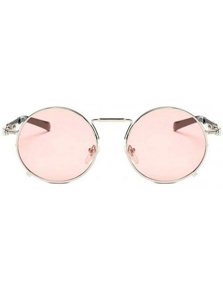 Round 2019 New Fashion Personality Punk Style Retro Round Metal Frame Unisex Sunglasses - Pink - CO18NI4RXEM $13.89