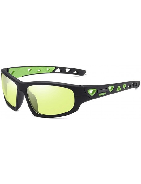 Sport Mens Polarized Photochromic Sports Sunglasses Cycling Sun Glasses Eyewear - Black Green 2 - CF18YM4SUHC $46.78