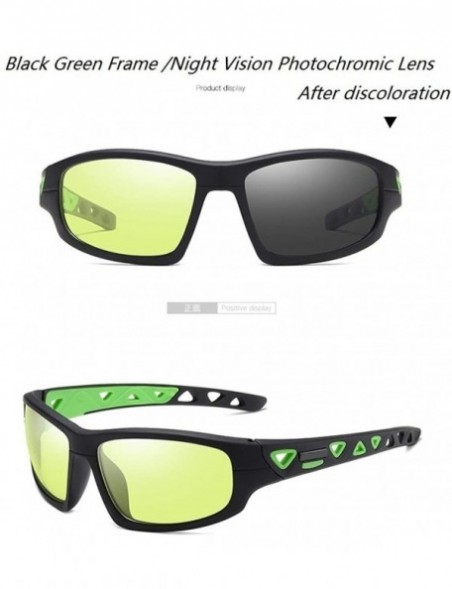 Sport Mens Polarized Photochromic Sports Sunglasses Cycling Sun Glasses Eyewear - Black Green 2 - CF18YM4SUHC $44.09
