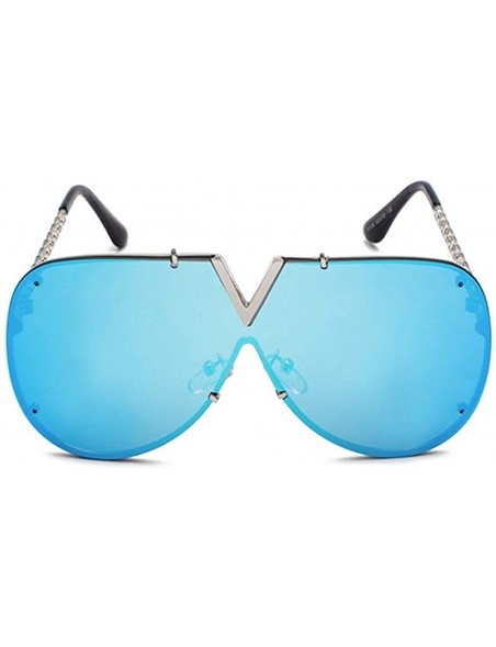 Oversized Luxury Sunglasses Men Women V-Shaped Trendy Driving Sunglasses UV400 Eyewear - C1-silver Frame Blue Film - C318XLYW...