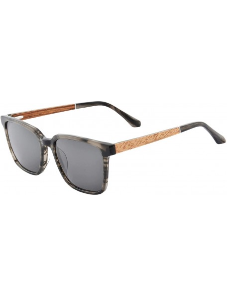 Rectangular Men's Wood Glasses Polarized Myopia Sunglasases-PJ9013 - Black Demi - CG18Z2LQG0K $44.97