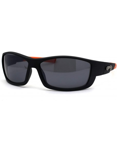 Rectangular Mens Biker Warparound Motorcycle Sunglasses - Matte Black Orange - CU195E6ST33 $14.12