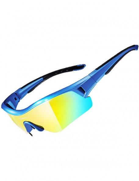 Sport Polarized Sunglasses Interchangeable Cycling Baseball - Blue - C9184KC4NNR $79.97