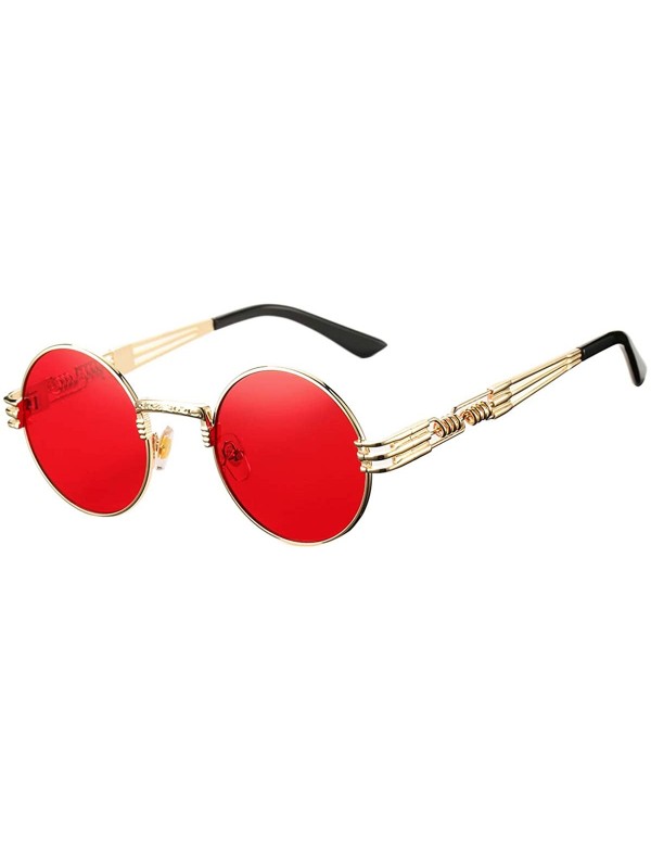 Square Retro Round Steampunk Sunglasses John Lennon Hippie Glasses Metal Frame - Gold Frame/Ocean Red Lens - CJ18QD2746L $16.50