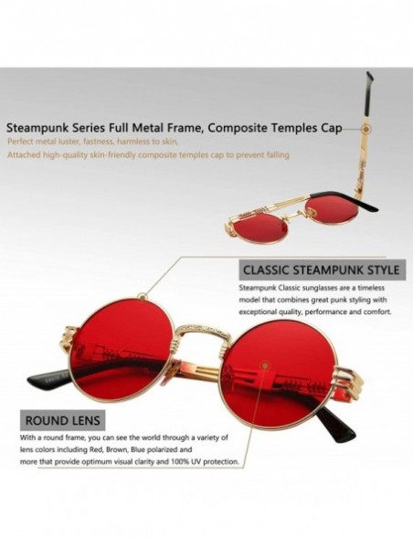 Square Retro Round Steampunk Sunglasses John Lennon Hippie Glasses Metal Frame - Gold Frame/Ocean Red Lens - CJ18QD2746L $16.50