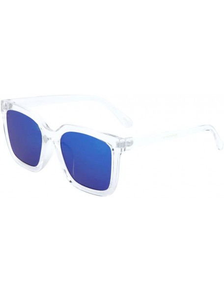 Aviator Women Men Square Sunglasses Flat Lens Mod Fashion UV Protected - Clear/Blue Mirror - C917XDA57LZ $10.89