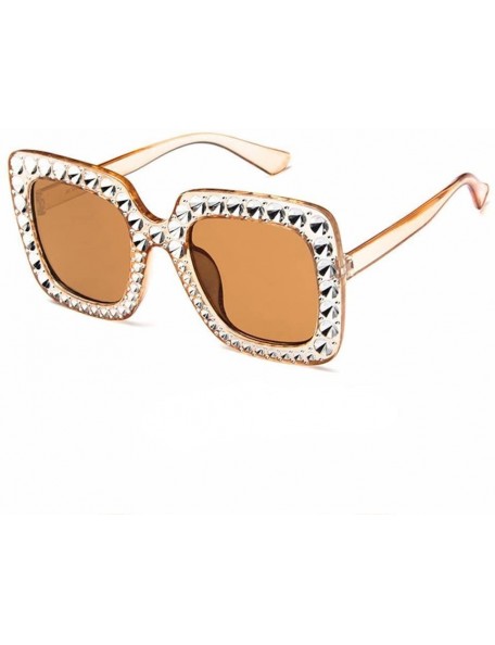Oversized Women Vintage Style Rhinestone Square Mirror Sunglasses Plastic Frame Sun Glasses - Tawny - CI1982XKOXW $22.20