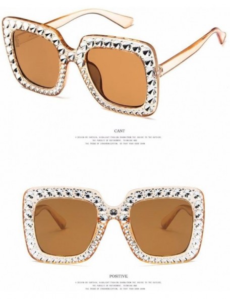 Oversized Women Vintage Style Rhinestone Square Mirror Sunglasses Plastic Frame Sun Glasses - Tawny - CI1982XKOXW $11.39