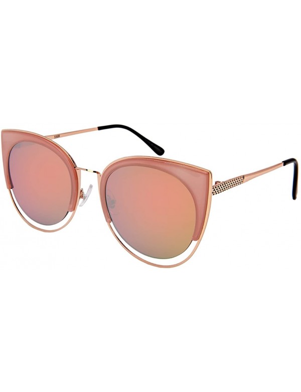 Oval Bold Cat Eye Sunglasses with Flat Colored Mirror Lens 3309-FLREV - Rose Gold+jelly Pink - CX183XDXGQL $8.65