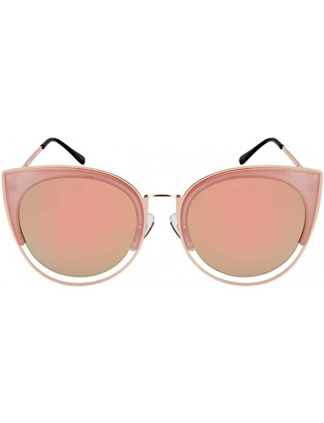 Oval Bold Cat Eye Sunglasses with Flat Colored Mirror Lens 3309-FLREV - Rose Gold+jelly Pink - CX183XDXGQL $8.65