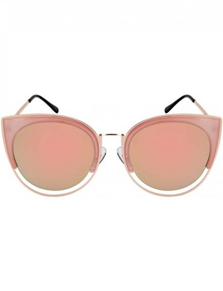 Oval Bold Cat Eye Sunglasses with Flat Colored Mirror Lens 3309-FLREV - Rose Gold+jelly Pink - CX183XDXGQL $8.65