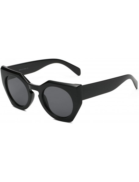 Goggle Women Modern Fashion Geometric Round Cat Eye Sunglasses - Black - CP18WSENW8Q $24.01