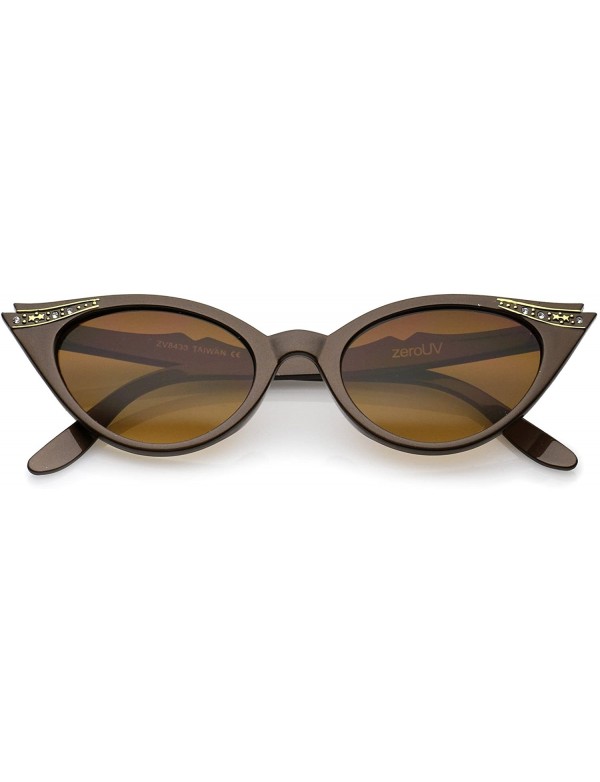 Oval Women's Retro Rhinestone Embellished Oval Lens Cat Eye Sunglasses 51mm - Brown / Brown - CP12N0HYFQ5 $9.93