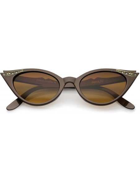 Oval Women's Retro Rhinestone Embellished Oval Lens Cat Eye Sunglasses 51mm - Brown / Brown - CP12N0HYFQ5 $9.93