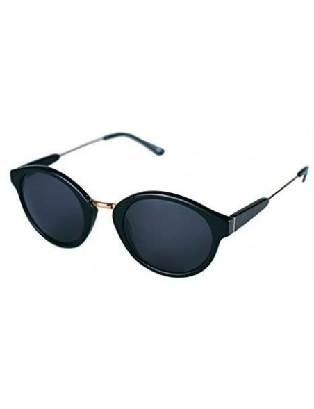 Round Petite Vintage Style Round Sunglasses with Gold detail - Black - CL182M280GD $35.72