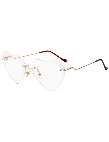 Oval Heart Sunglasses for women Rimless Thin Metal Frame Heart shaped Sun glasses UV400 - Transparent - CM18KH33U8G $10.42