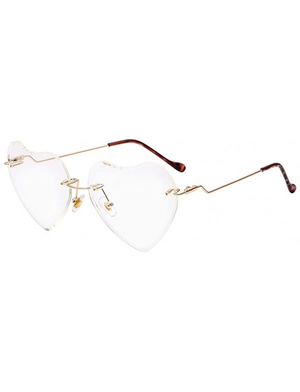 Oval Heart Sunglasses for women Rimless Thin Metal Frame Heart shaped Sun glasses UV400 - Transparent - CM18KH33U8G $10.42