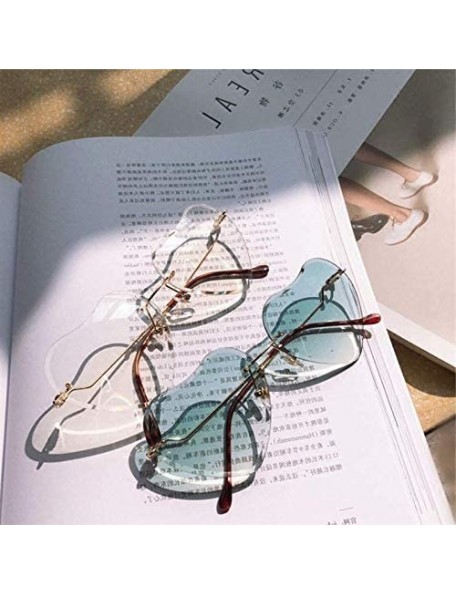 Oval Heart Sunglasses for women Rimless Thin Metal Frame Heart shaped Sun glasses UV400 - Transparent - CM18KH33U8G $10.42