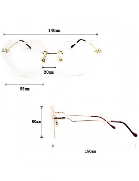 Oval Heart Sunglasses for women Rimless Thin Metal Frame Heart shaped Sun glasses UV400 - Transparent - CM18KH33U8G $10.42
