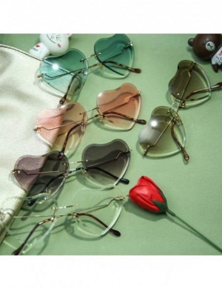 Oval Heart Sunglasses for women Rimless Thin Metal Frame Heart shaped Sun glasses UV400 - Transparent - CM18KH33U8G $10.42