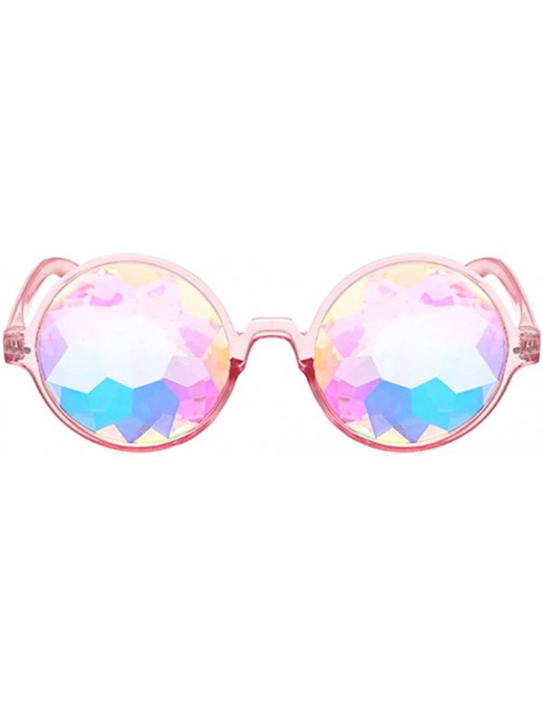 Round Kaleidoscope Glasses Rainbow Prism Festival Sunglasses Diffraction Goggles - Pink Frame - CX18H5CAM2Q $8.83