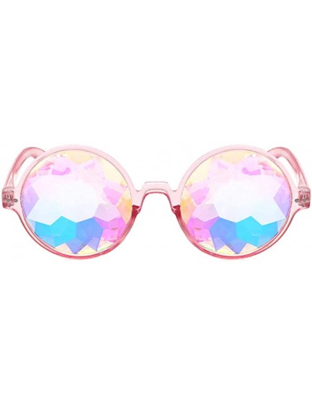 Round Kaleidoscope Glasses Rainbow Prism Festival Sunglasses Diffraction Goggles - Pink Frame - CX18H5CAM2Q $8.83