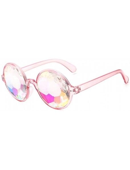 Round Kaleidoscope Glasses Rainbow Prism Festival Sunglasses Diffraction Goggles - Pink Frame - CX18H5CAM2Q $8.83