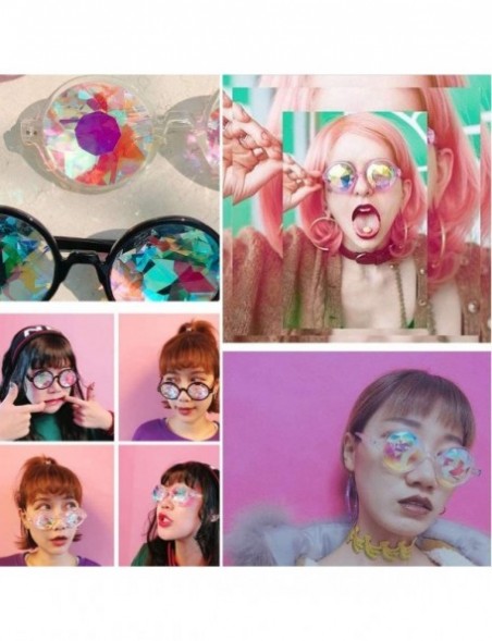 Round Kaleidoscope Glasses Rainbow Prism Festival Sunglasses Diffraction Goggles - Pink Frame - CX18H5CAM2Q $8.83