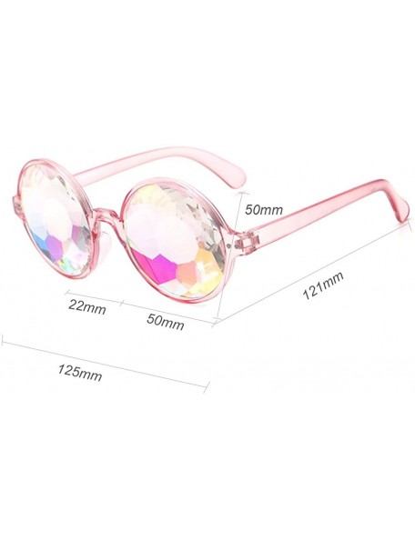 Round Kaleidoscope Glasses Rainbow Prism Festival Sunglasses Diffraction Goggles - Pink Frame - CX18H5CAM2Q $8.83