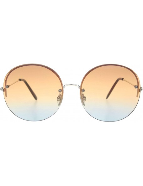 Round Round Circle Sunglasses Womens Half Metal Rim Oversized Fashion UV 400 - Silver (Brown Blue) - CD1953C3ZKZ $22.55