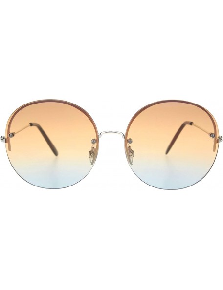 Round Round Circle Sunglasses Womens Half Metal Rim Oversized Fashion UV 400 - Silver (Brown Blue) - CD1953C3ZKZ $11.87