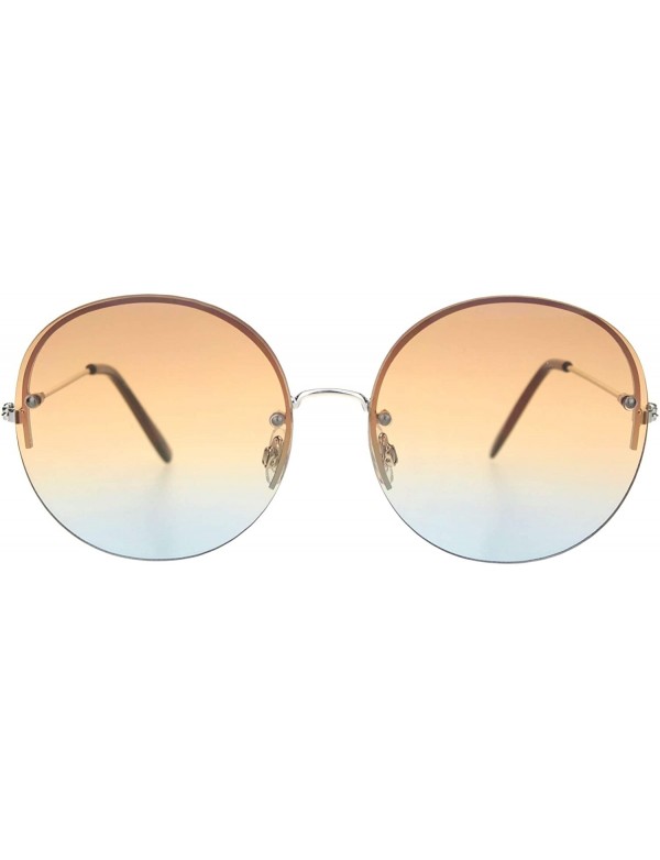 Round Round Circle Sunglasses Womens Half Metal Rim Oversized Fashion UV 400 - Silver (Brown Blue) - CD1953C3ZKZ $11.87