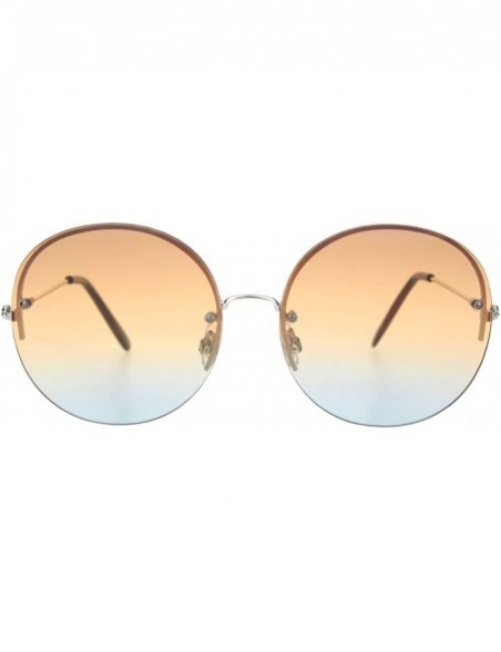 Round Round Circle Sunglasses Womens Half Metal Rim Oversized Fashion UV 400 - Silver (Brown Blue) - CD1953C3ZKZ $11.87