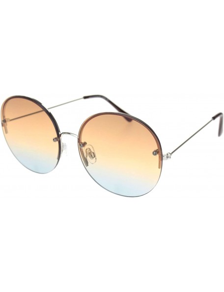 Round Round Circle Sunglasses Womens Half Metal Rim Oversized Fashion UV 400 - Silver (Brown Blue) - CD1953C3ZKZ $11.87