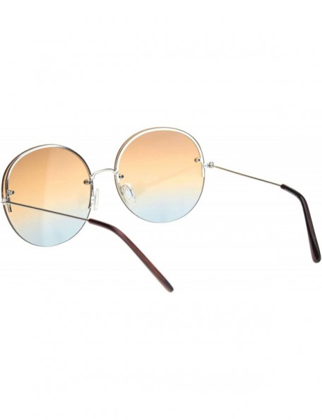 Round Round Circle Sunglasses Womens Half Metal Rim Oversized Fashion UV 400 - Silver (Brown Blue) - CD1953C3ZKZ $11.87