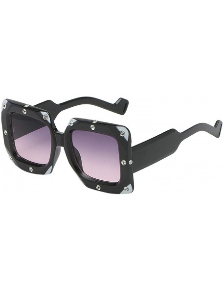 Square Rhinestone Shades for Women Oversized Sunglasses Round Frame Retro Big Sunglasses - Purple - CF18U82ONC3 $20.52