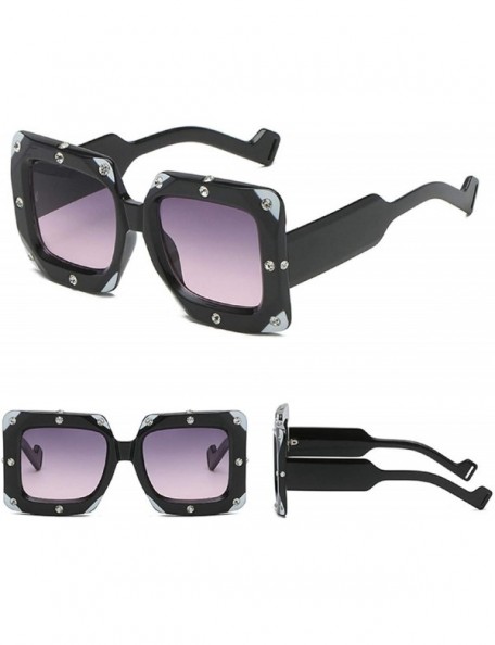 Square Rhinestone Shades for Women Oversized Sunglasses Round Frame Retro Big Sunglasses - Purple - CF18U82ONC3 $8.21