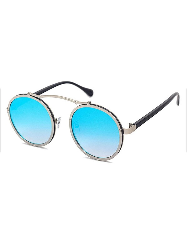 Round Popular Women Round Sunglasses Brand Designer Vintage Men Matte Frame Sun Glasses UV400 - Silver Blue - C0197Y6M0AC $31.04