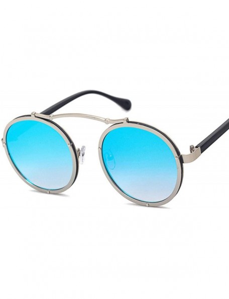 Round Popular Women Round Sunglasses Brand Designer Vintage Men Matte Frame Sun Glasses UV400 - Silver Blue - C0197Y6M0AC $31.04