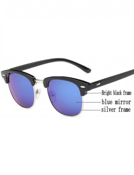 Semi-rimless UV400 Sunglasses WoLuxury Vintage Semi Rimless Brand Designer Mirror Shades - Black Gold Clear - CP18W5EMA8L $17.94