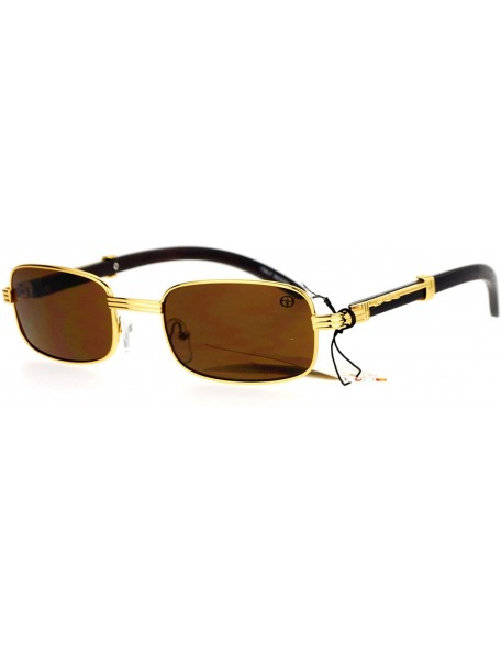Rectangular Luxury Wooden Arm Retro 90s Hip Hop Rapper Sunglasses - Gold - C618HOT8CZR $14.23