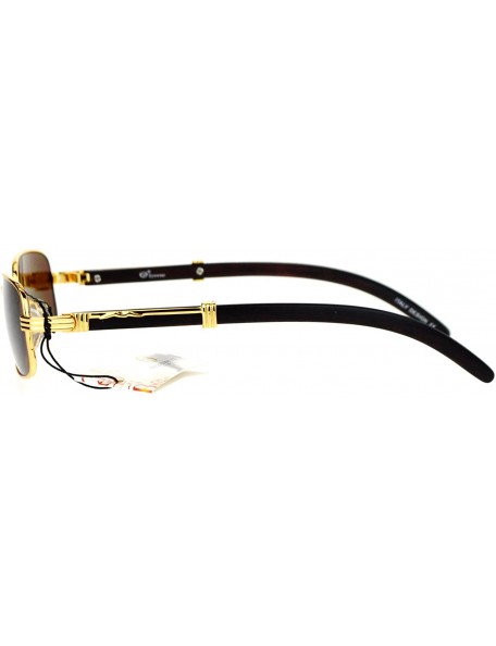 Rectangular Luxury Wooden Arm Retro 90s Hip Hop Rapper Sunglasses - Gold - C618HOT8CZR $14.23