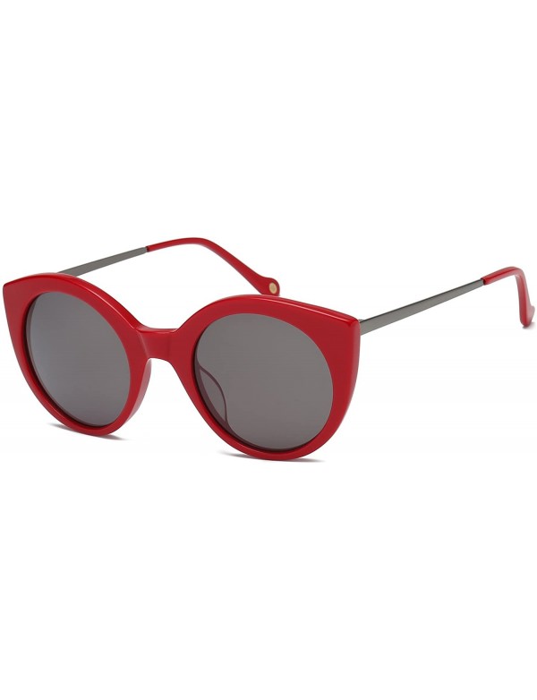 Round Vintage Round Sunglasses UV CR39 Lens Acetate Eyewear-Red Frame With Grey Lens - C9180OXG4KY $19.64