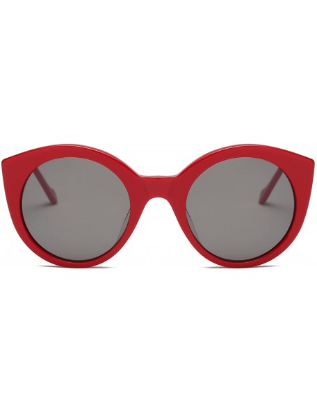 Round Vintage Round Sunglasses UV CR39 Lens Acetate Eyewear-Red Frame With Grey Lens - C9180OXG4KY $19.64