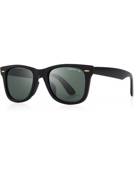 Wayfarer Retro Rivet Polarized Sunglasses for Men 80's Classic Women Sun glasses S8140 - Matteblack&g15 - C6184R3OLCN $11.26