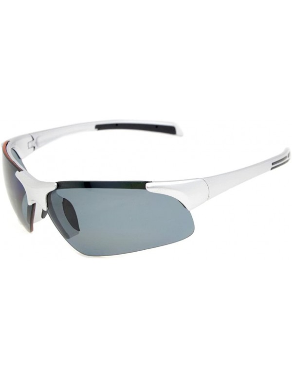 Rectangular Polycarbonate Half-Rimless Polarized Sport Sunglasses TR90 Unbreakable - Silver/Grey Lens - C612NSQHHGW $23.17